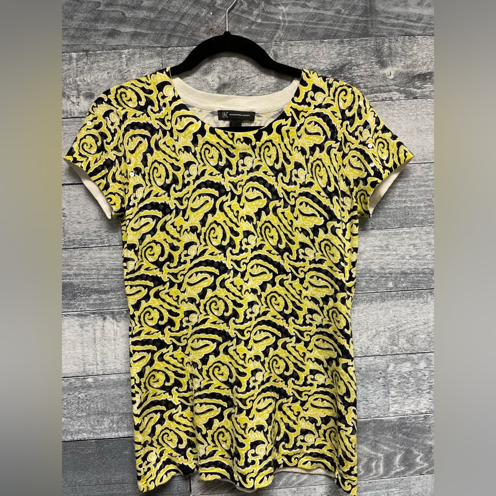 INC yellow black top with sequins